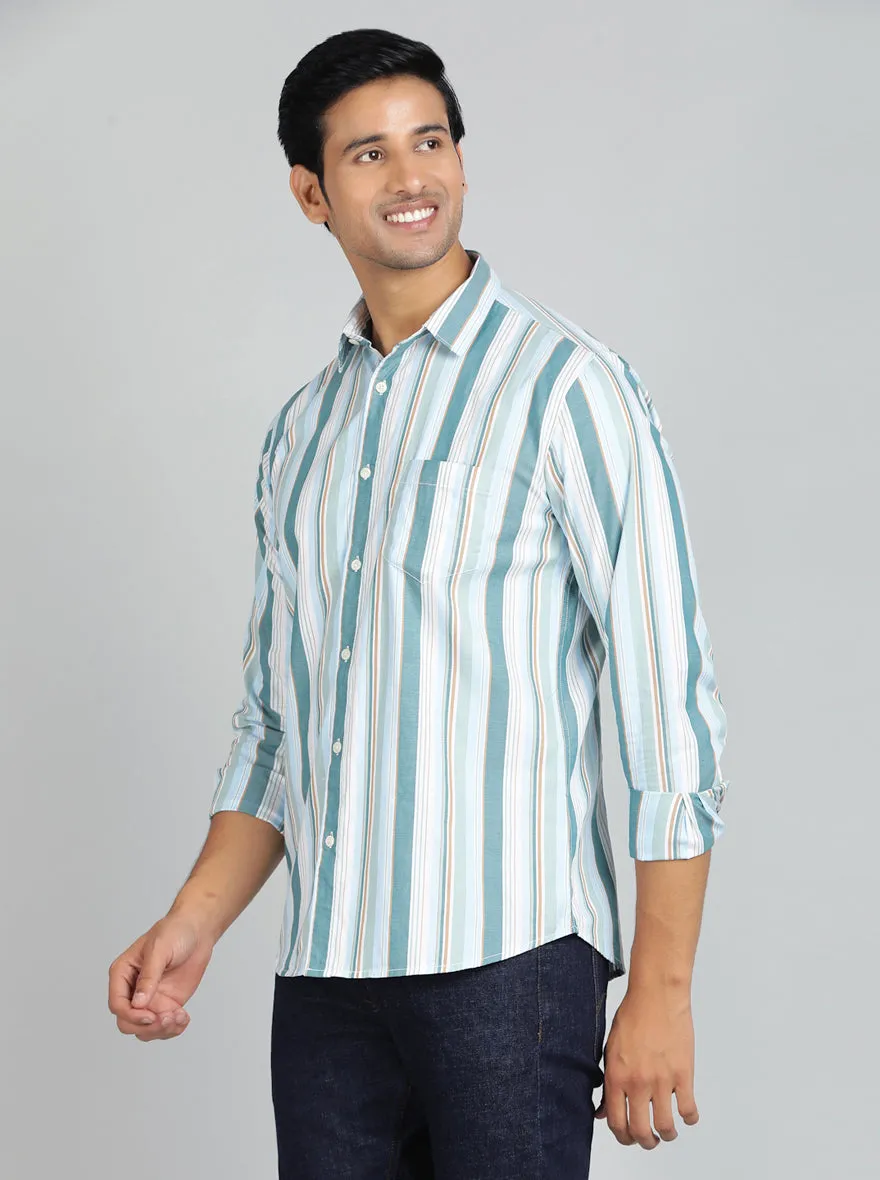 Light Green Striped Slim Fit Casual Shirt | JadeBlue