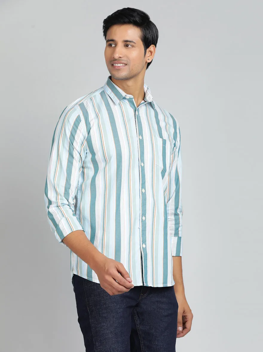 Light Green Striped Slim Fit Casual Shirt | JadeBlue