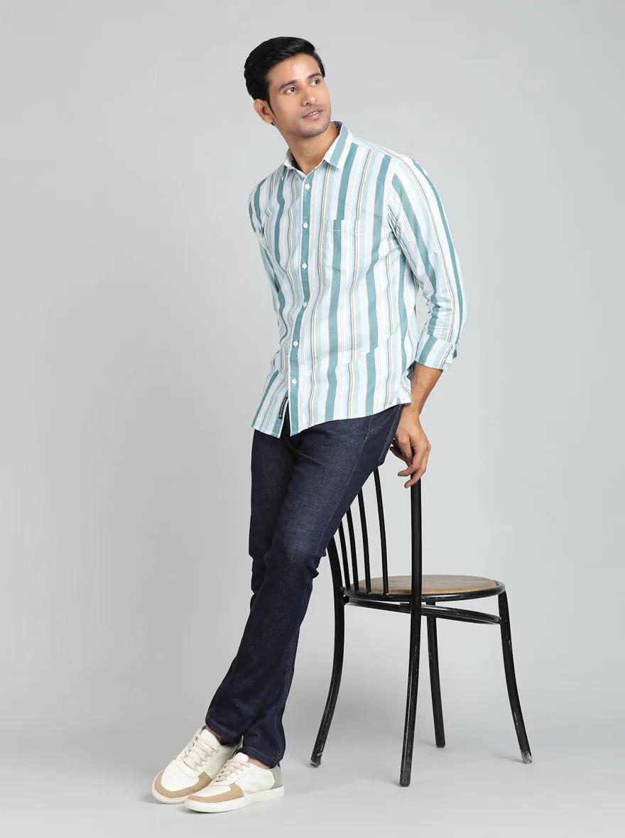 Light Green Striped Slim Fit Casual Shirt | JadeBlue