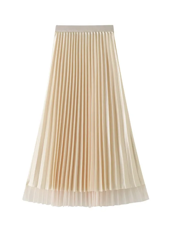 Long Pleated High Waist Skirt