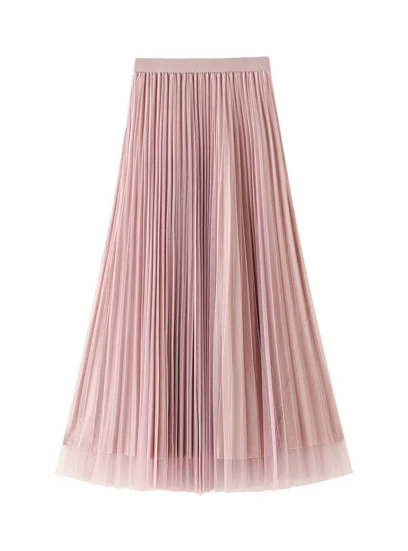 Long Pleated High Waist Skirt