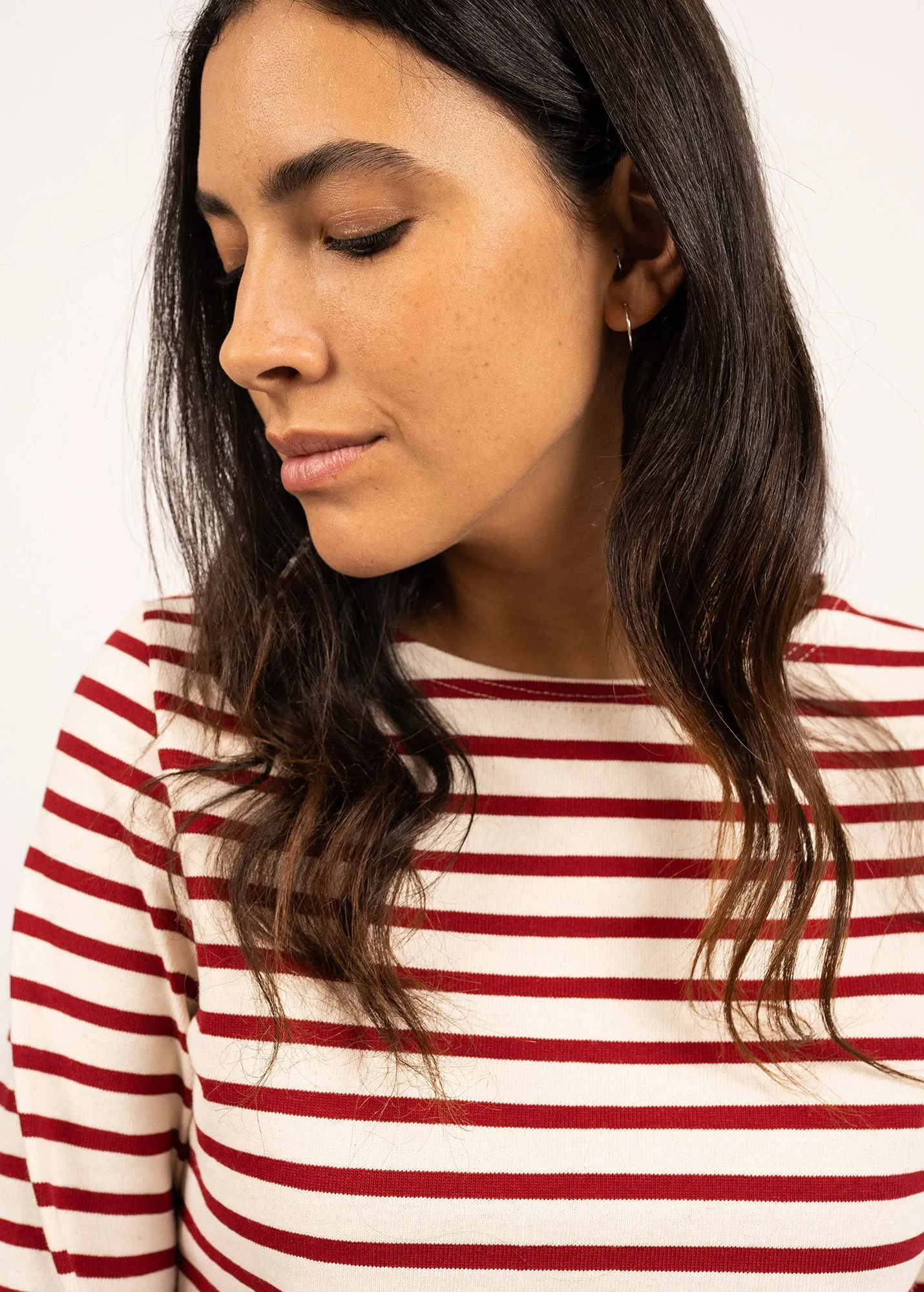 MERIDAME II - Authentic Breton Shirt | Heavyweight Cotton | Women Fit (ECRU / MAROON)