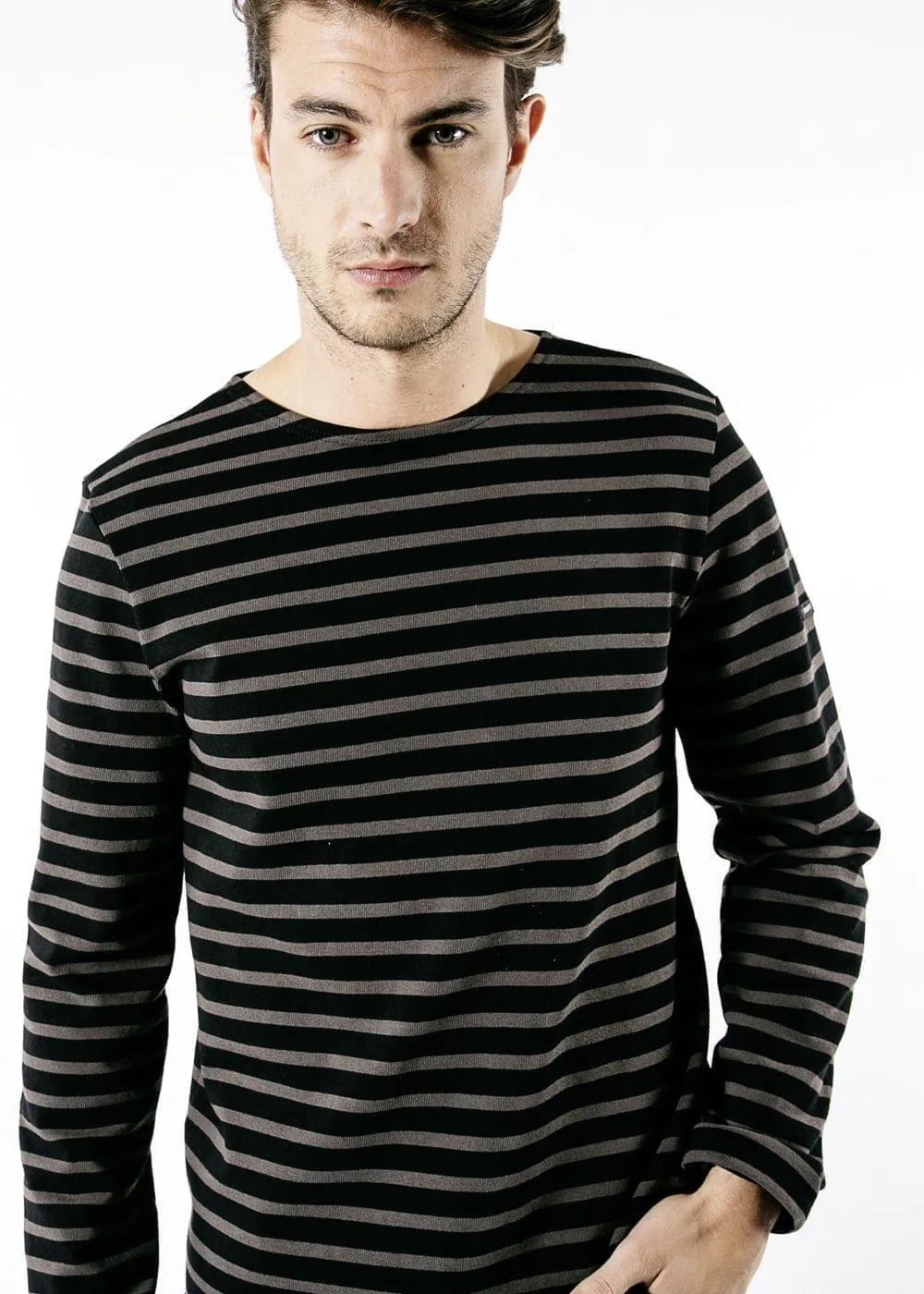 MERIDIEN MODERNE - Original Breton Shirt | Heavyweight Cotton | Unisex Fit (BLACK / BROWN)