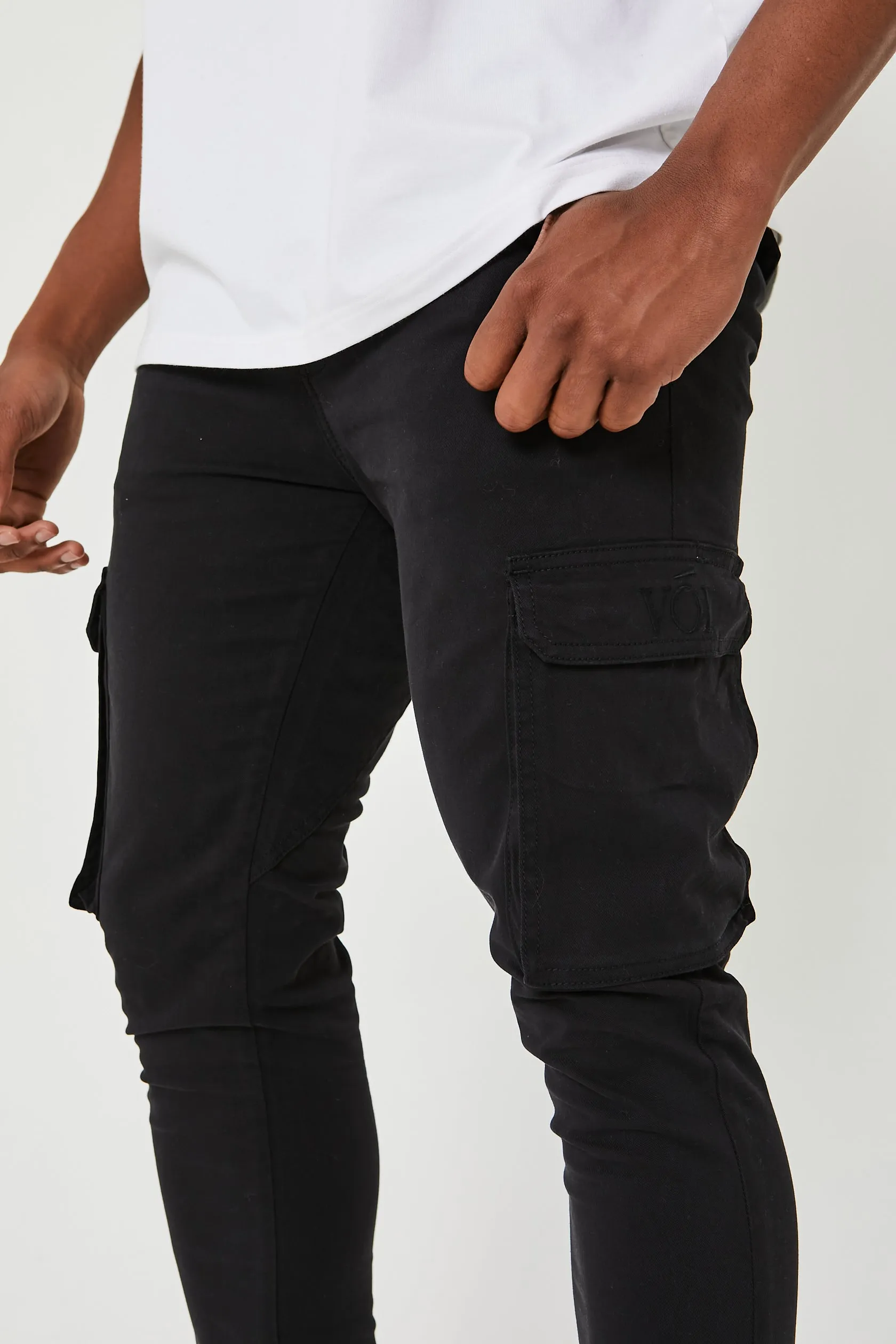 Milton Tapered Cargo Cotton Pants - Black