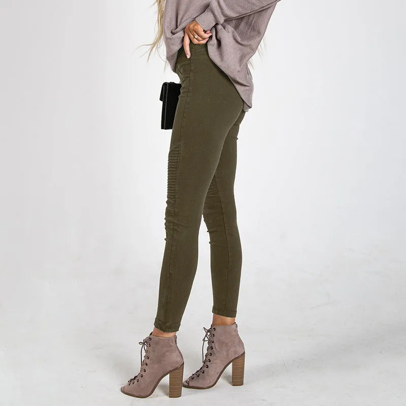 Moto Pleated Jeggings Khaki