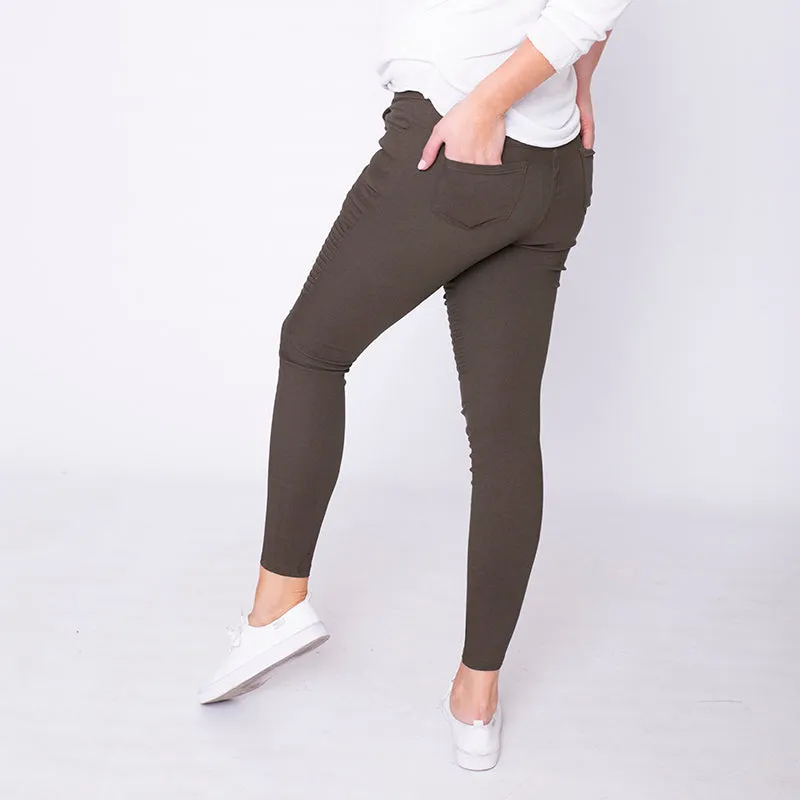 Moto Pleated Jeggings Khaki