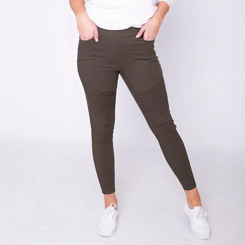 Moto Pleated Jeggings Khaki