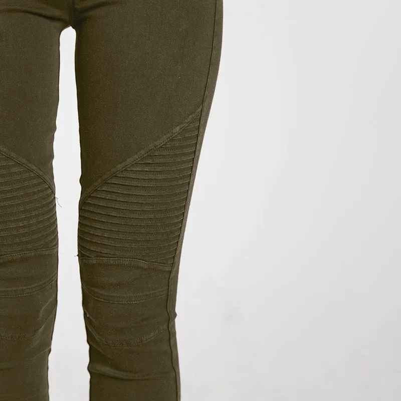 Moto Pleated Jeggings Khaki