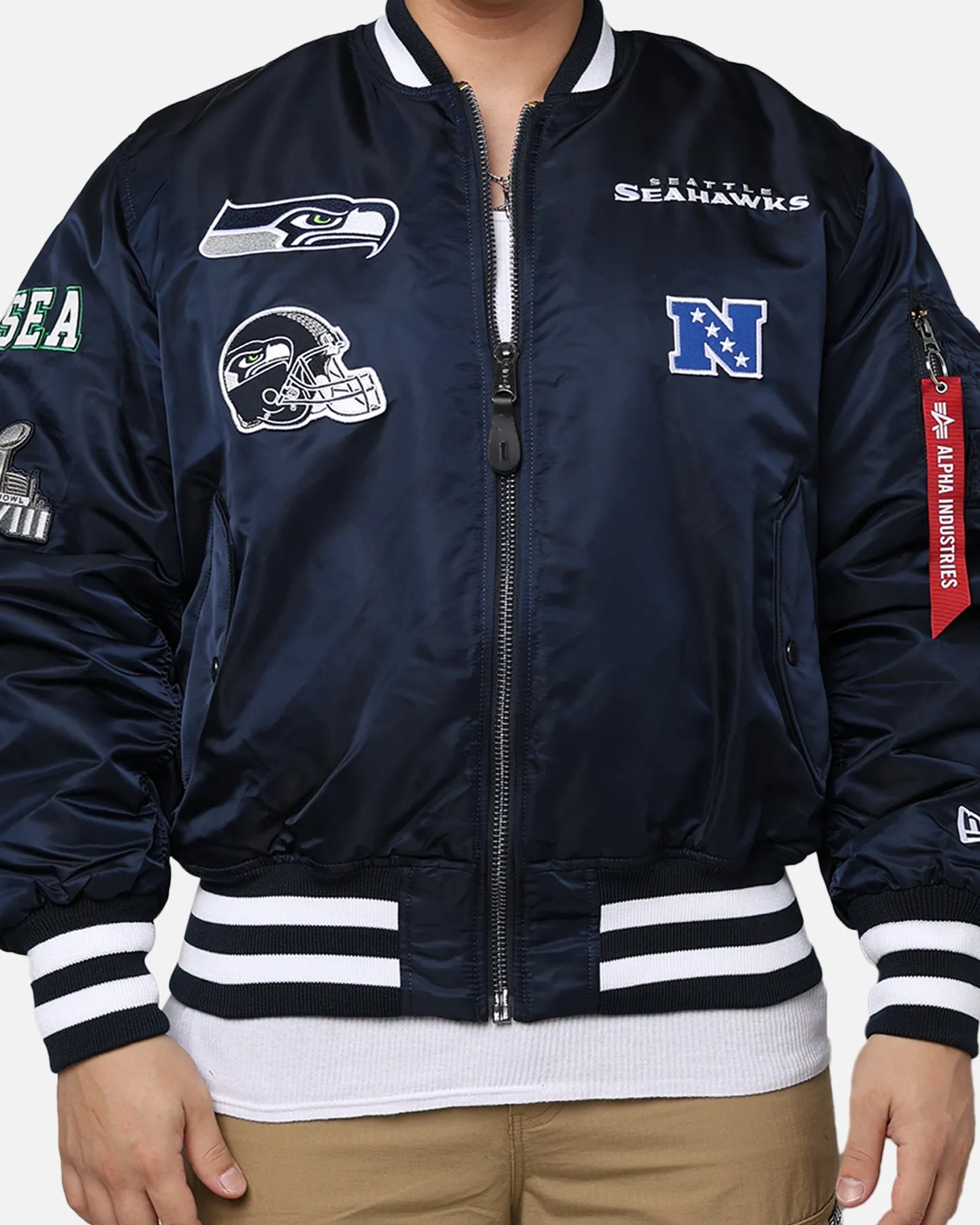 New Era X Alpha Series X NFL Seattle Seahawks MA-1 Bomber Jacket Navy/Black