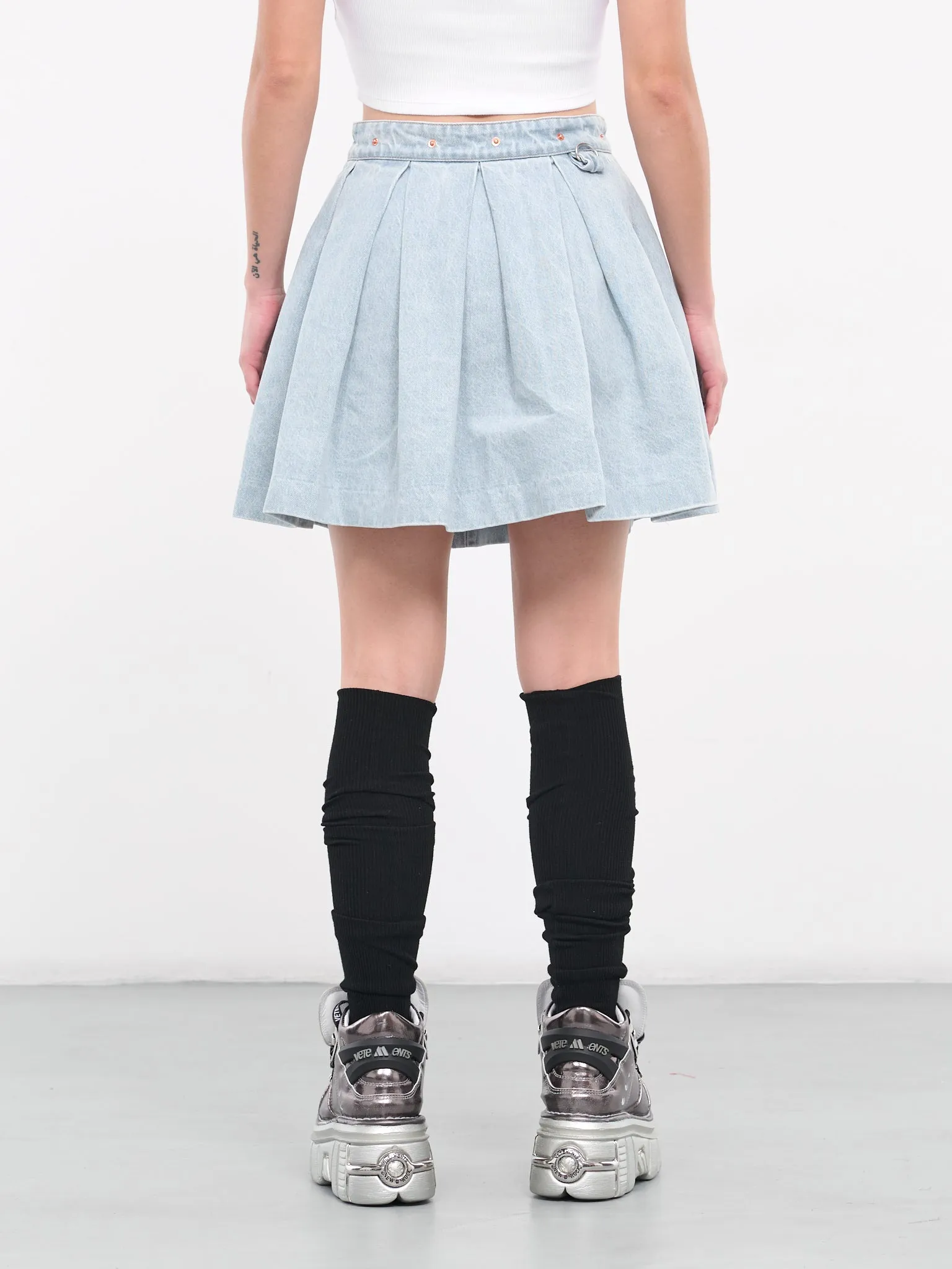 Pleated Denim Mini Skirt (WE64SK600N-BLUE)