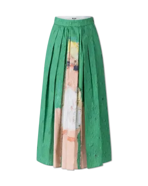 Pleated Print Midi Skirt