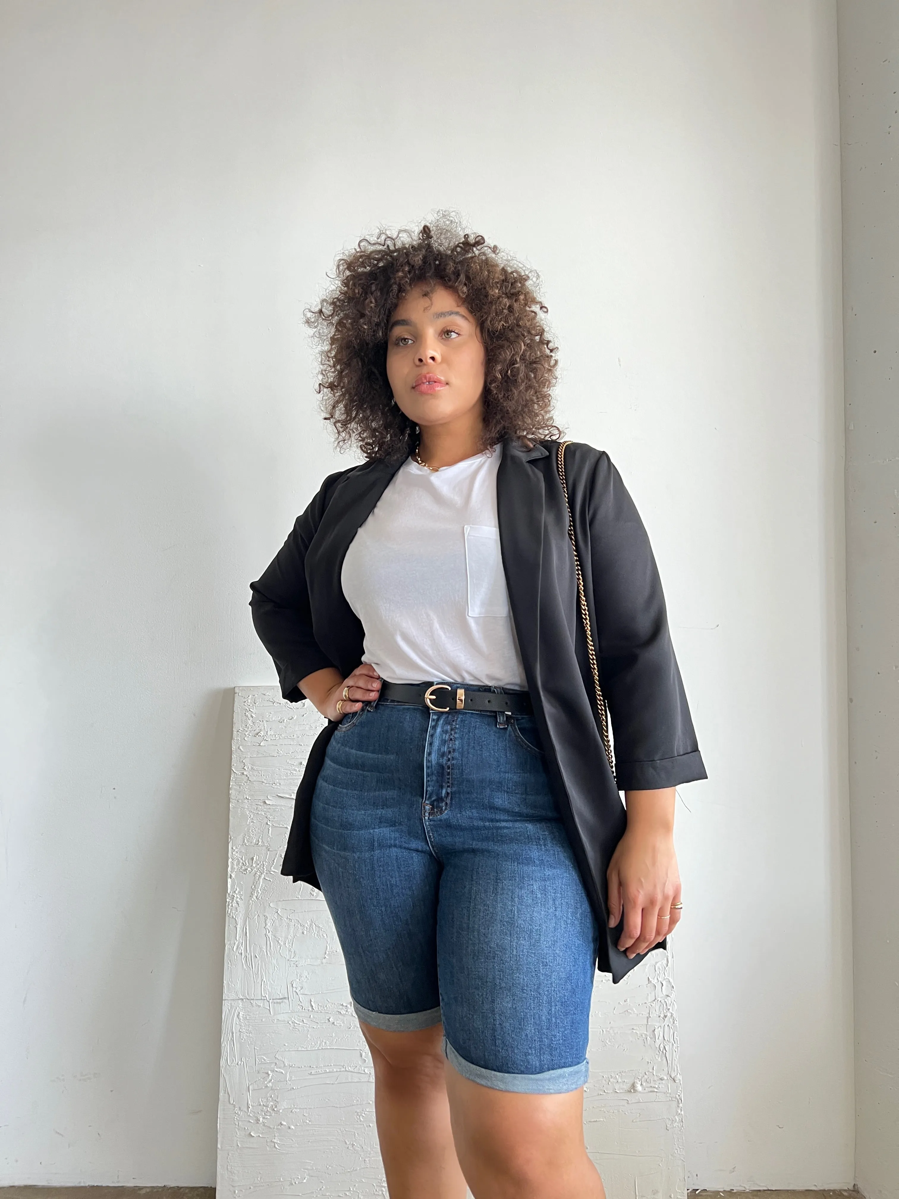 Plus Size Cuffed Bermuda Denim Shorts