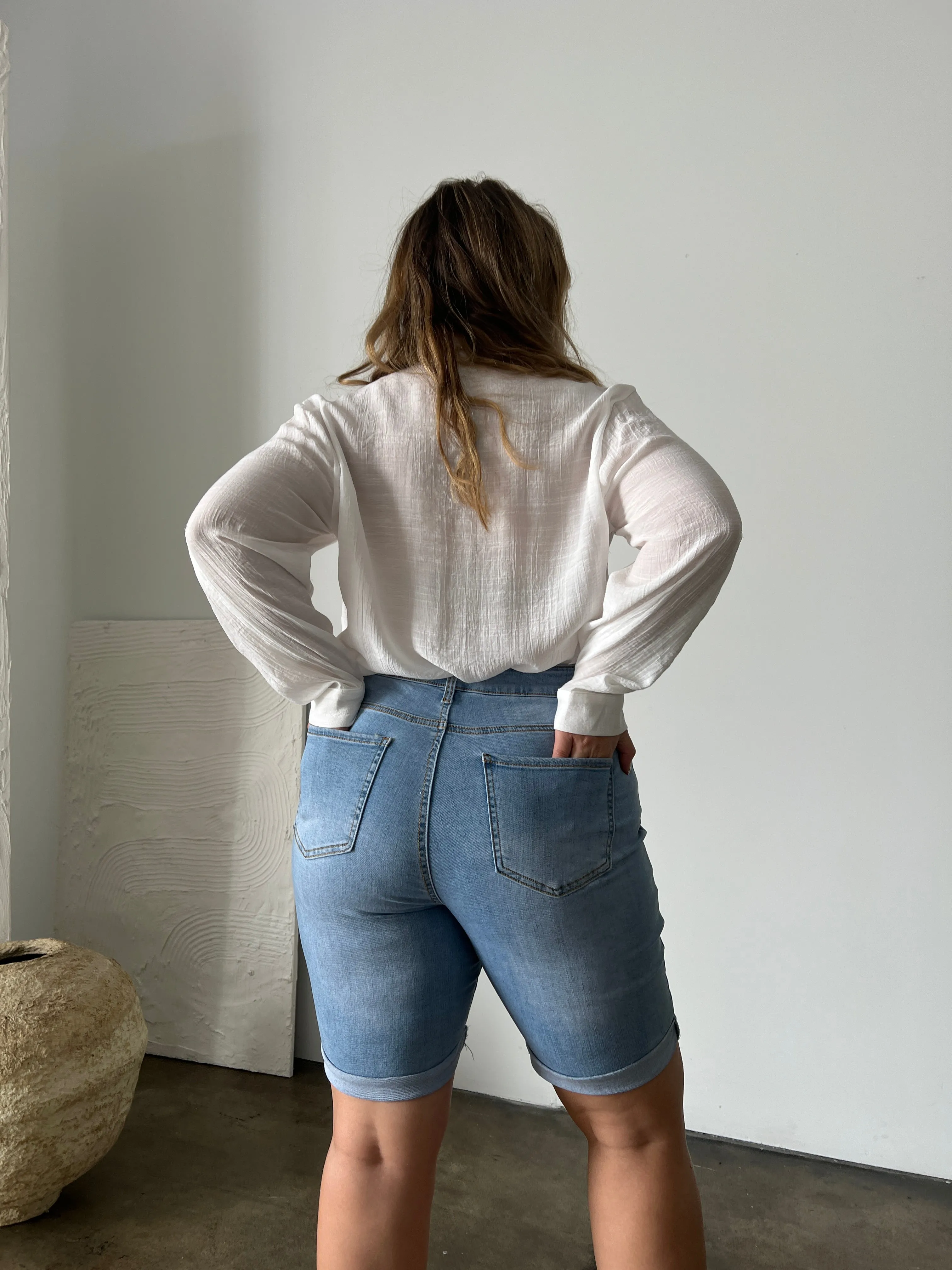 Plus Size Cuffed Bermuda Denim Shorts