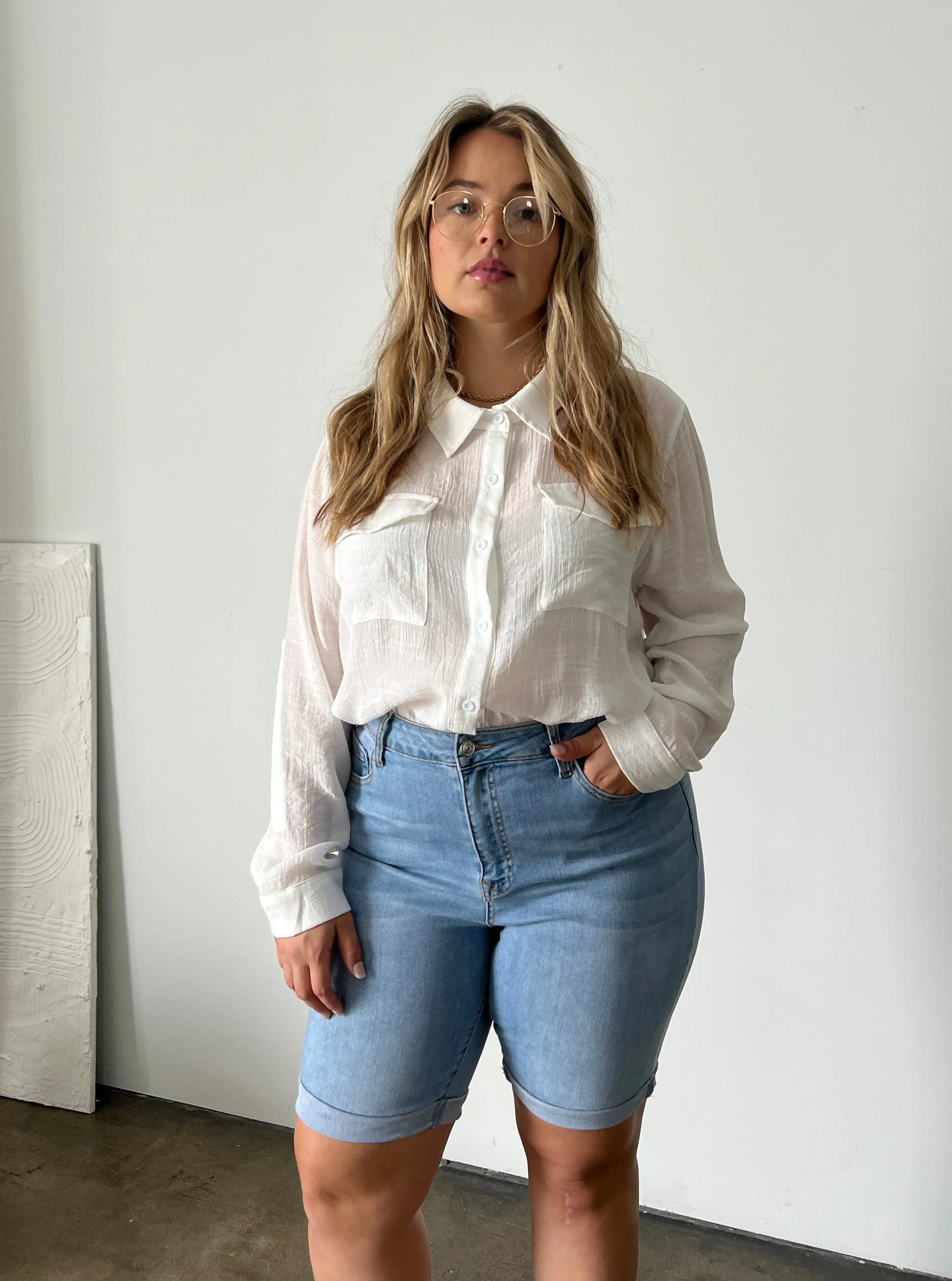 Plus Size Cuffed Bermuda Denim Shorts