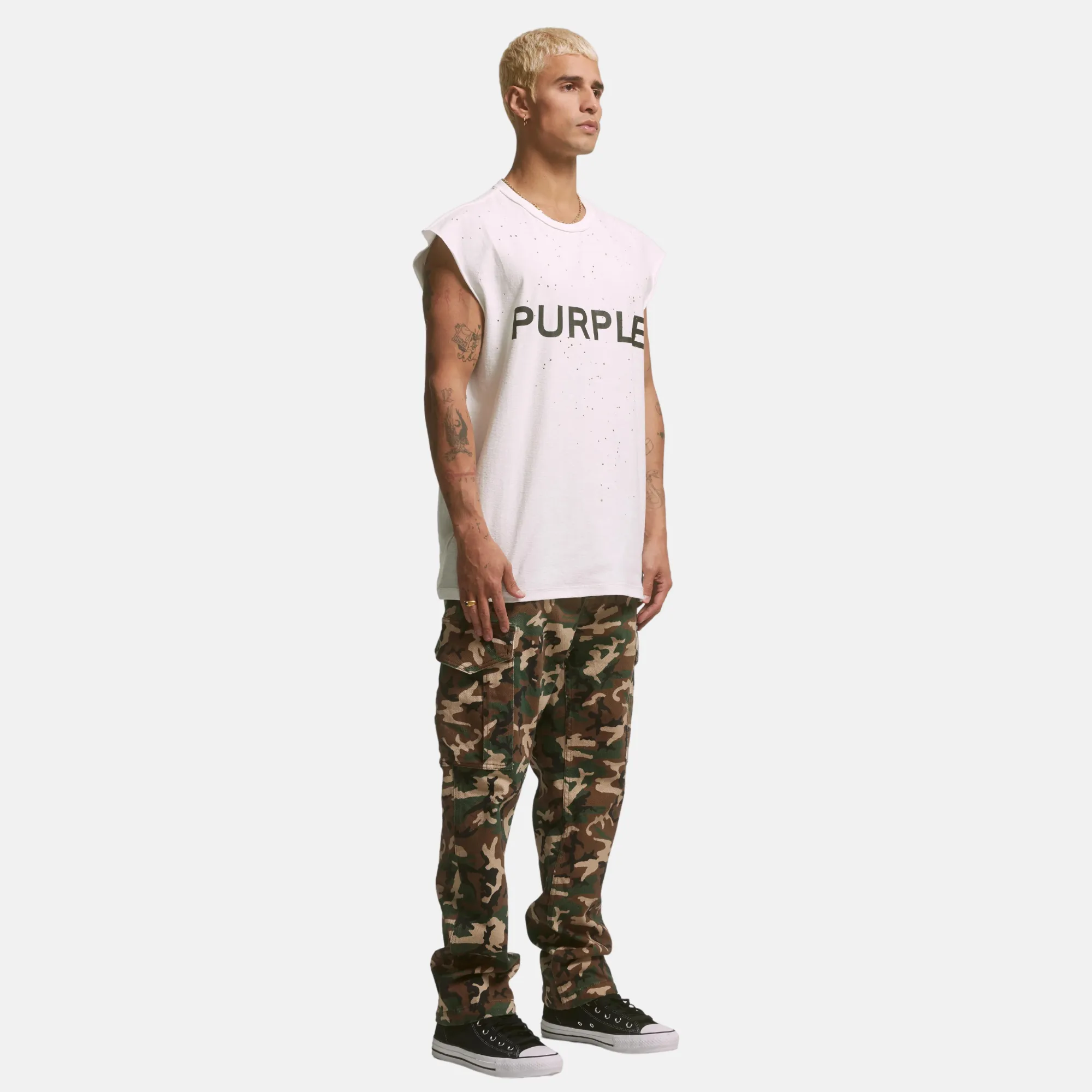 Purple Brand Relaxed Fit Twill Cargo Camo Print Pants