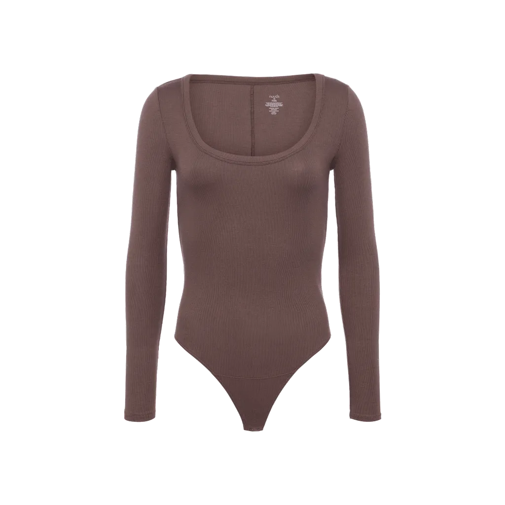 Slinky Rib Long Sleeve Bodysuit | Coffee