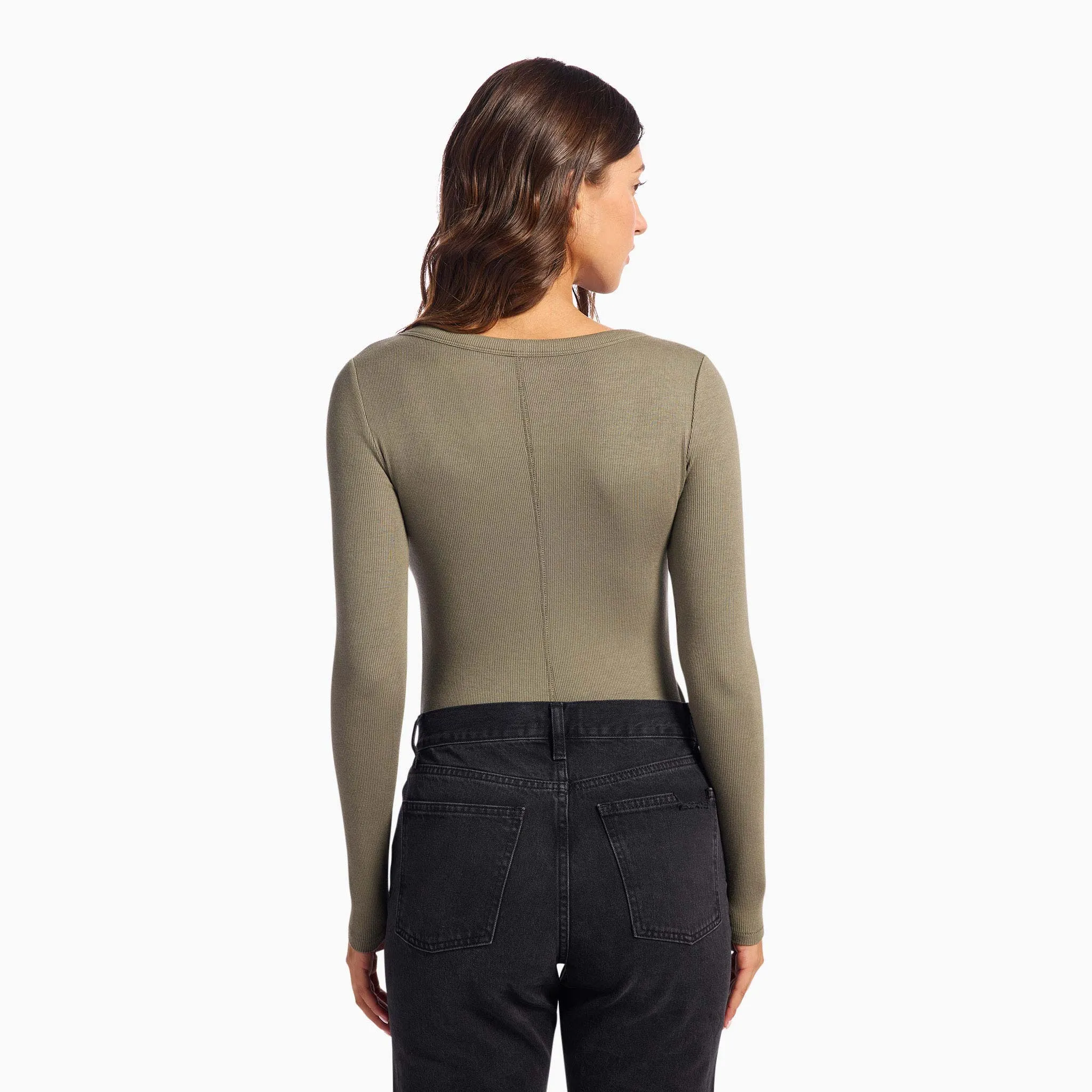 Slinky Rib Long Sleeve Bodysuit | Olive