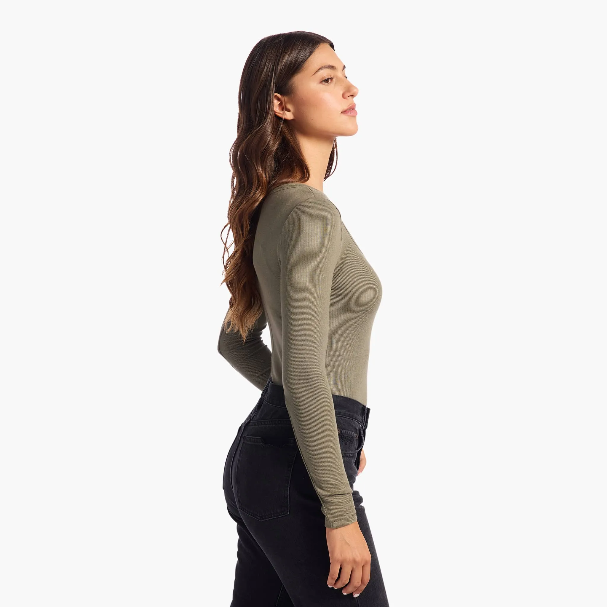 Slinky Rib Long Sleeve Bodysuit | Olive