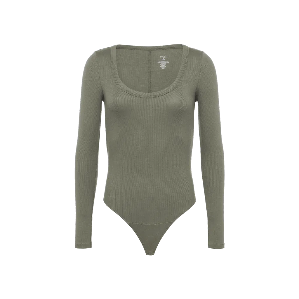 Slinky Rib Long Sleeve Bodysuit | Olive