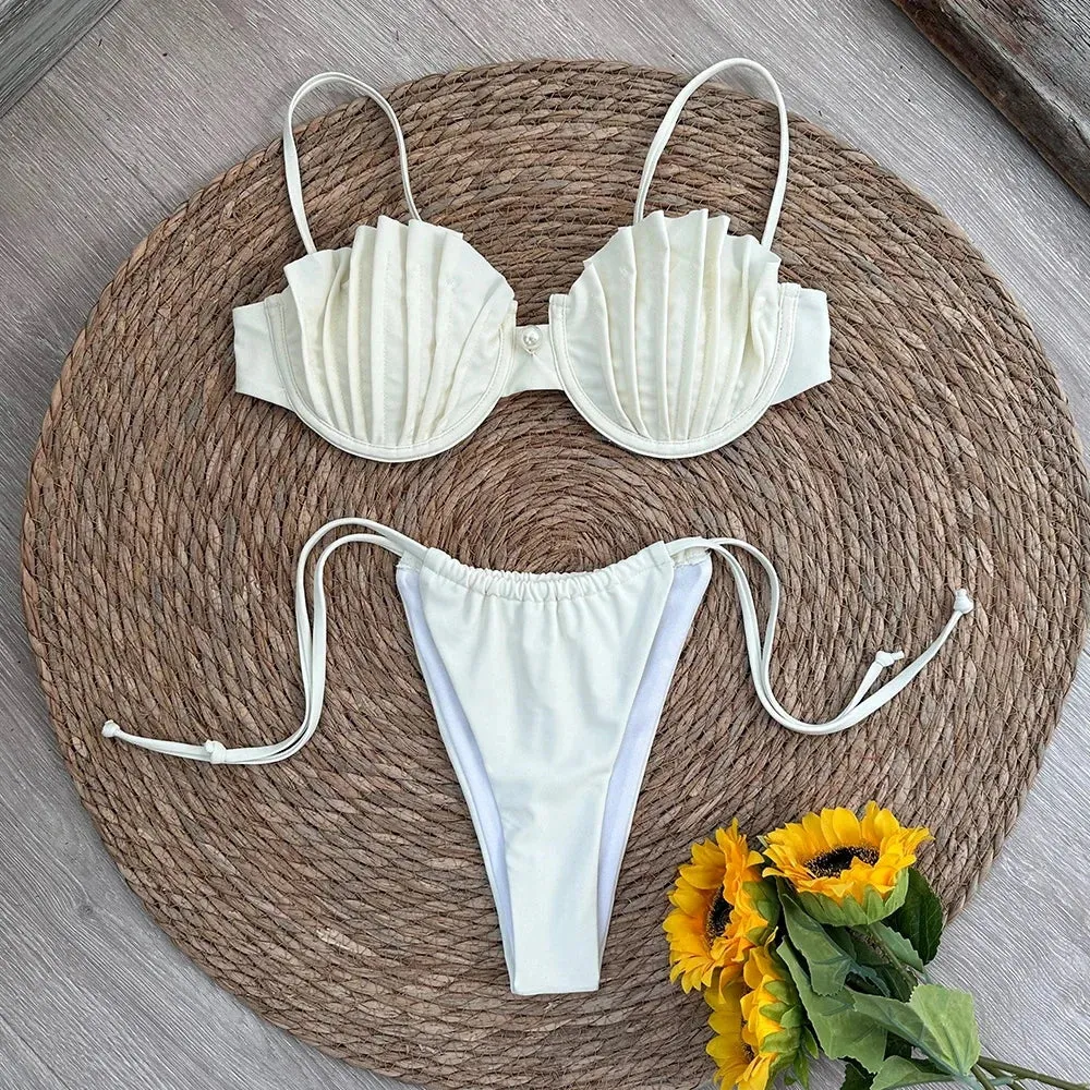 Trendy Ruched Bra Two-Piece Swimsuit - Chic Shell Beachwear