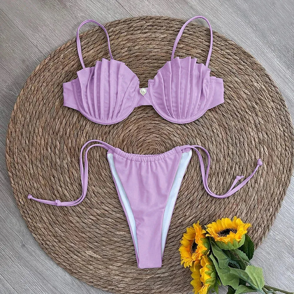 Trendy Ruched Bra Two-Piece Swimsuit - Chic Shell Beachwear