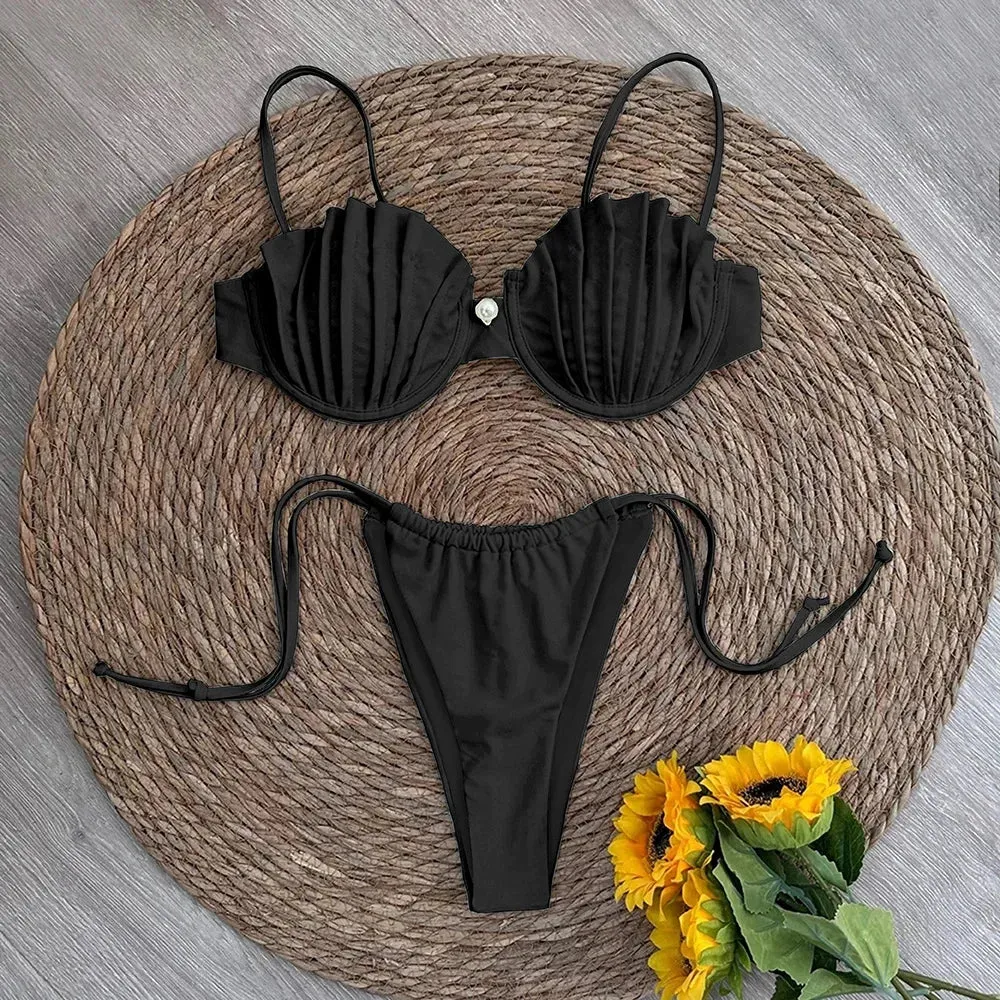 Trendy Ruched Bra Two-Piece Swimsuit - Chic Shell Beachwear