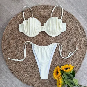 Trendy Ruched Bra Two-Piece Swimsuit - Chic Shell Beachwear