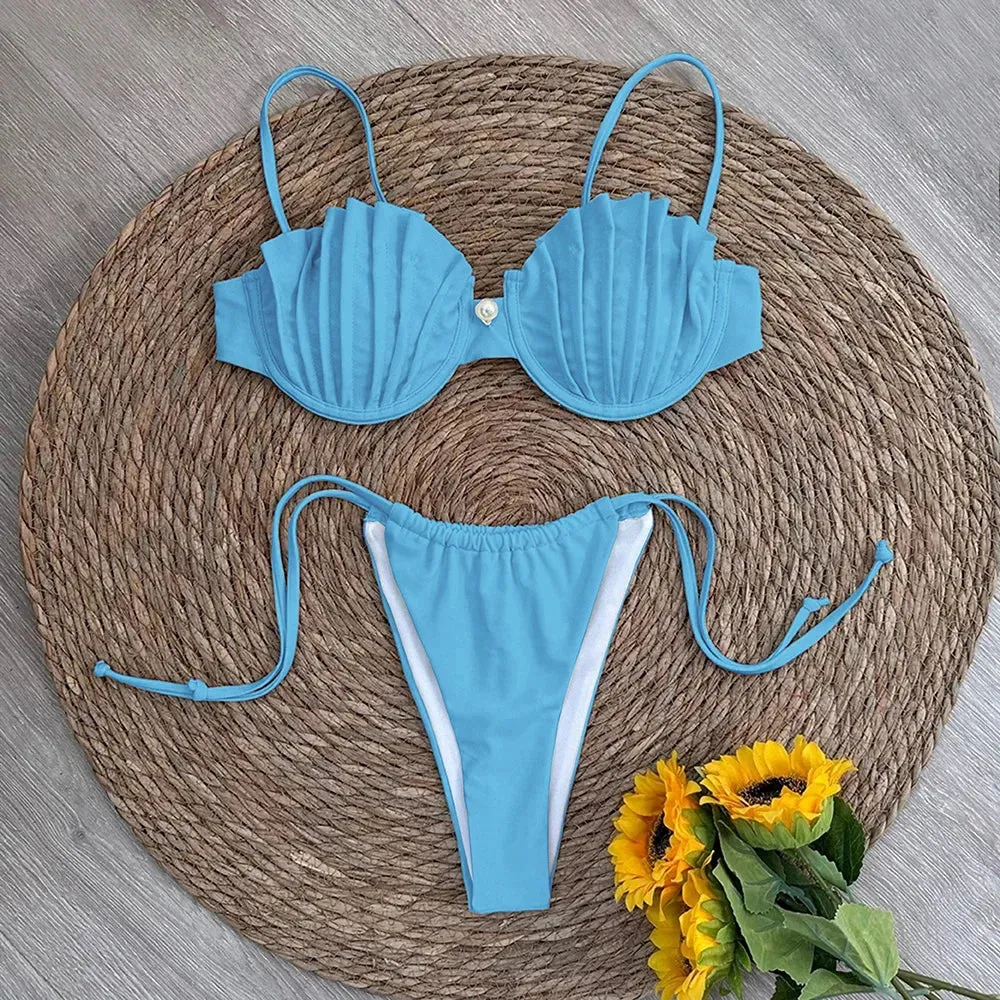 Trendy Ruched Bra Two-Piece Swimsuit - Chic Shell Beachwear