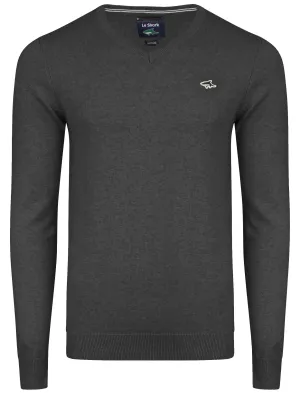 Tribeca V Neck Knitted Jumper in Charcoal Marl - Le Shark