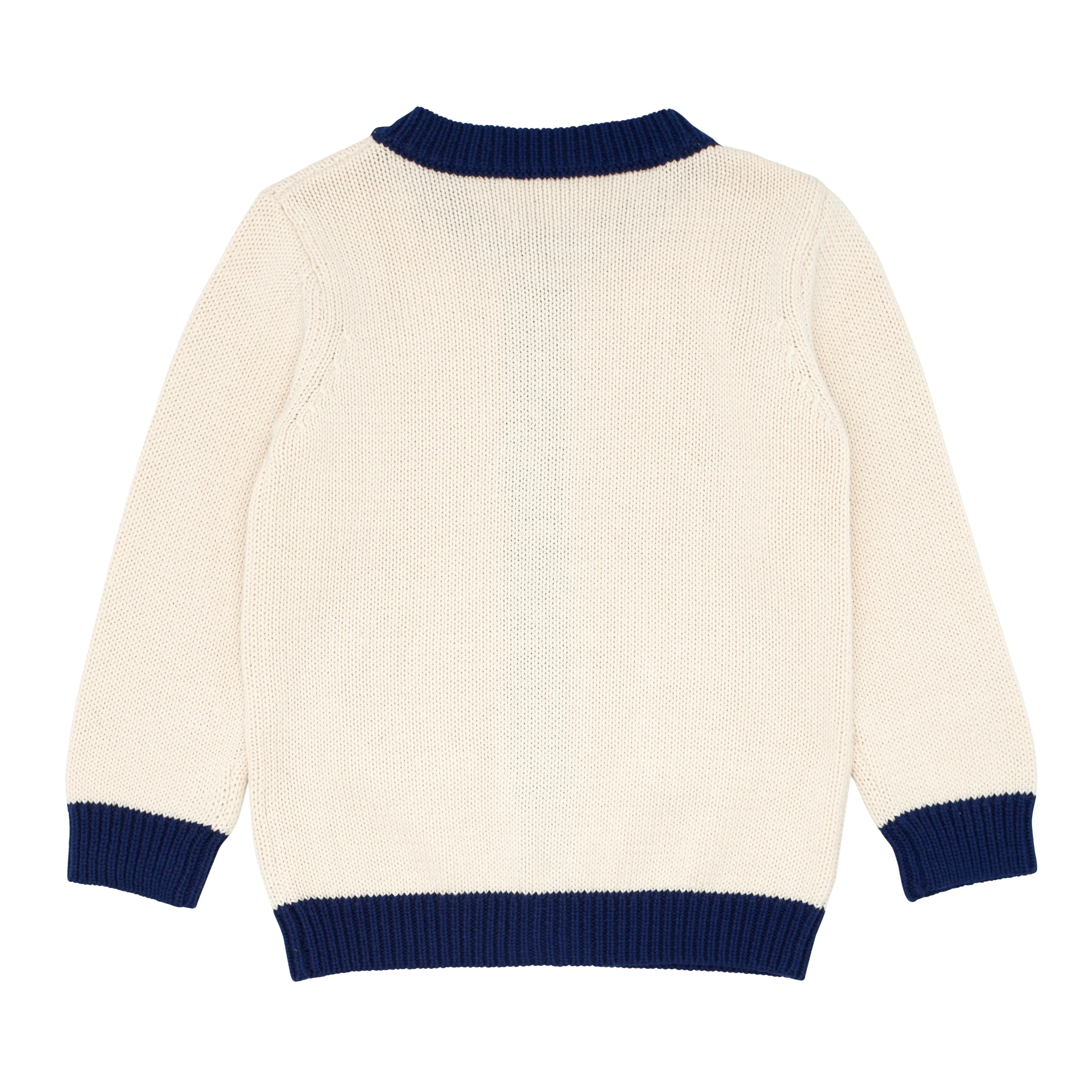 unisex cream and navy trim knit cardigan