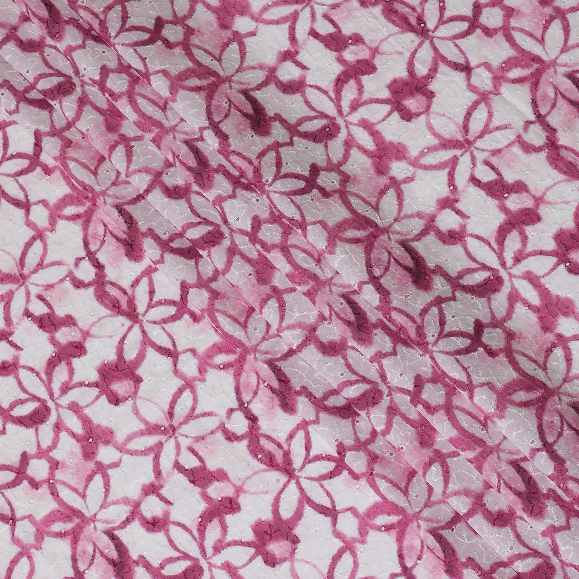 Vibrant Pink Geometric blended Cotton Lawn Fabric with Embroidery - 110 cm Wide - D19601