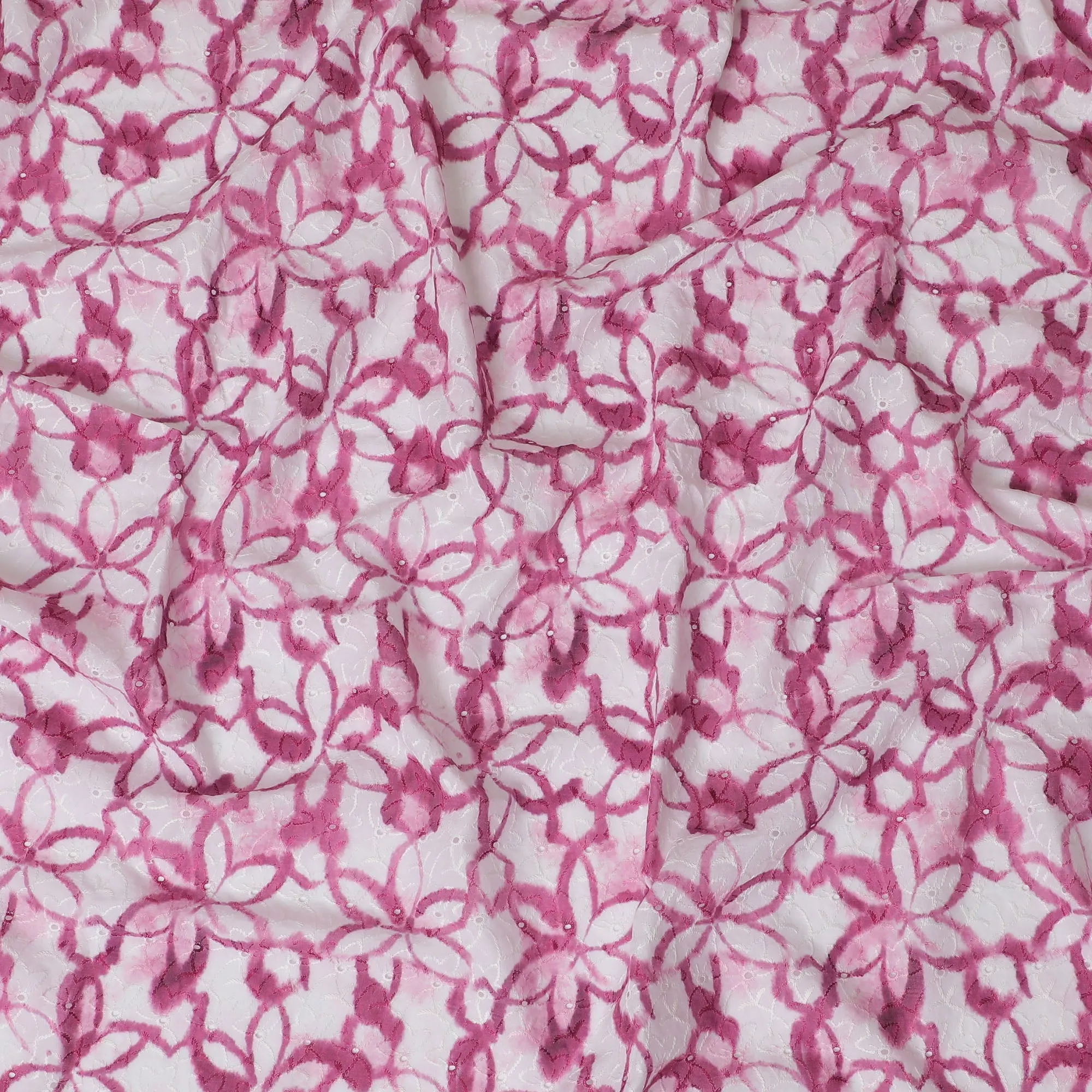 Vibrant Pink Geometric blended Cotton Lawn Fabric with Embroidery - 110 cm Wide - D19601