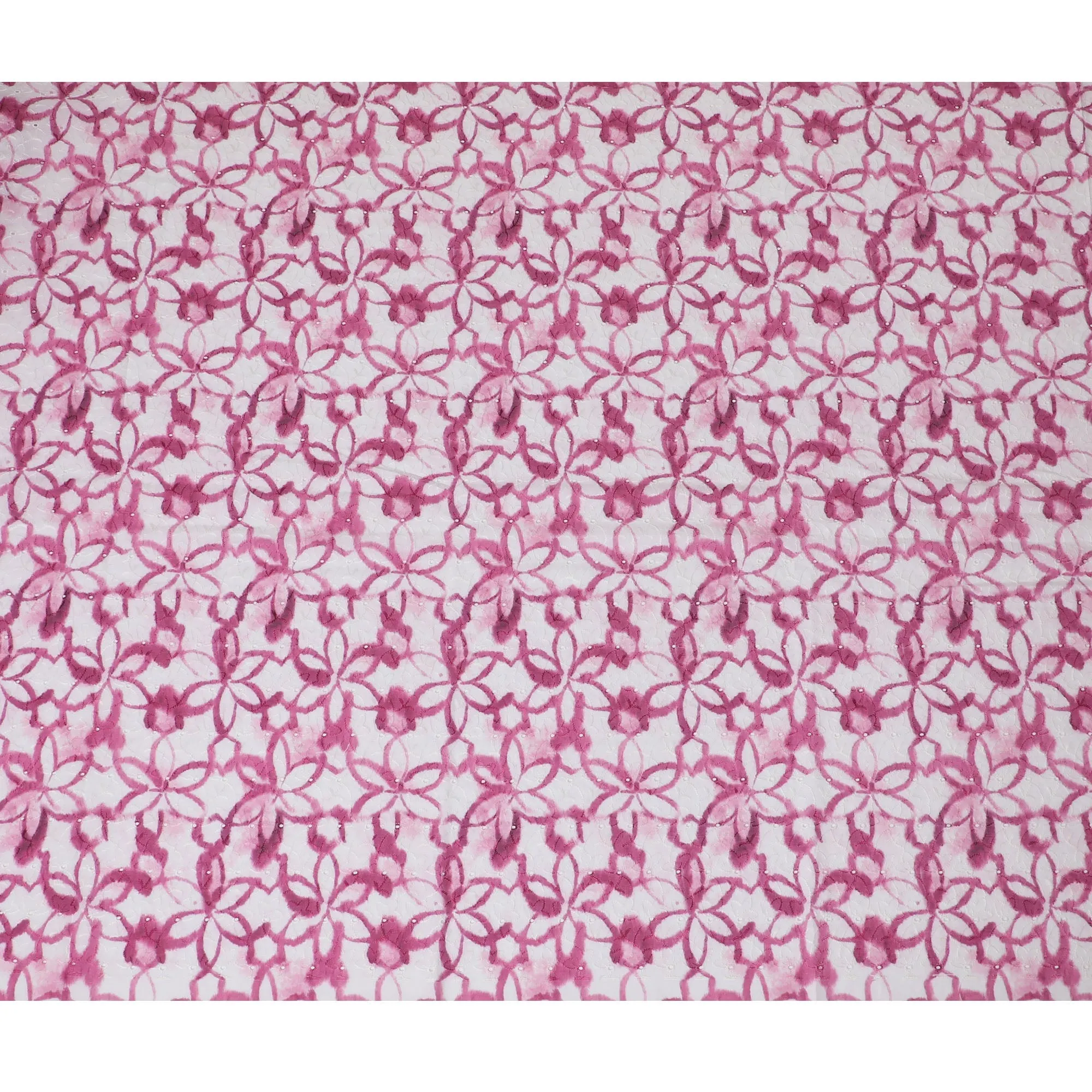 Vibrant Pink Geometric blended Cotton Lawn Fabric with Embroidery - 110 cm Wide - D19601