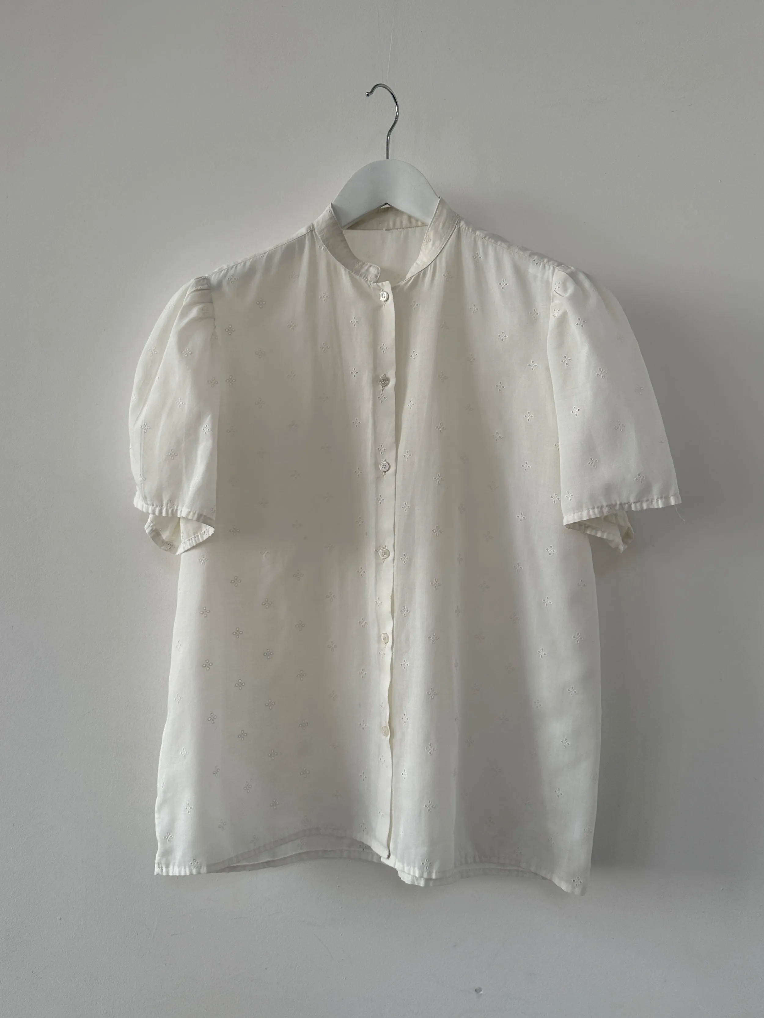 Vintage Pointelle Sheer Short Sleeve Shirt - M/L