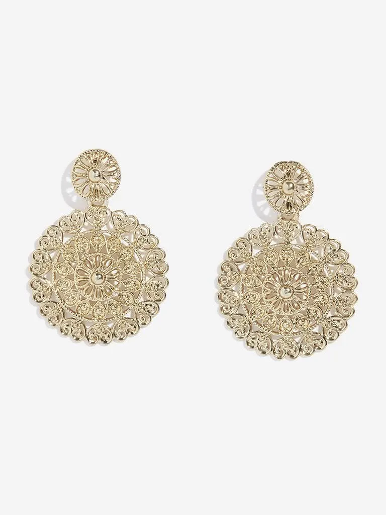 Westside Accessories Round Gold Cutwork Design Earrings