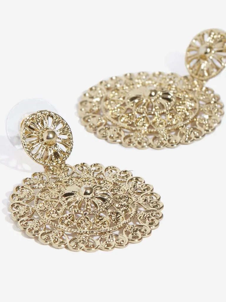 Westside Accessories Round Gold Cutwork Design Earrings