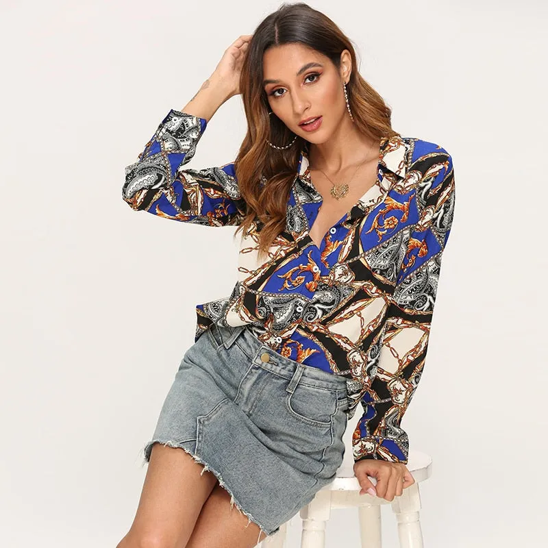 Women Blouses Printed Long Sleeve