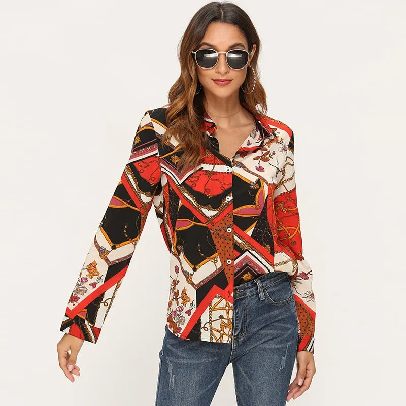 Women Blouses Printed Long Sleeve