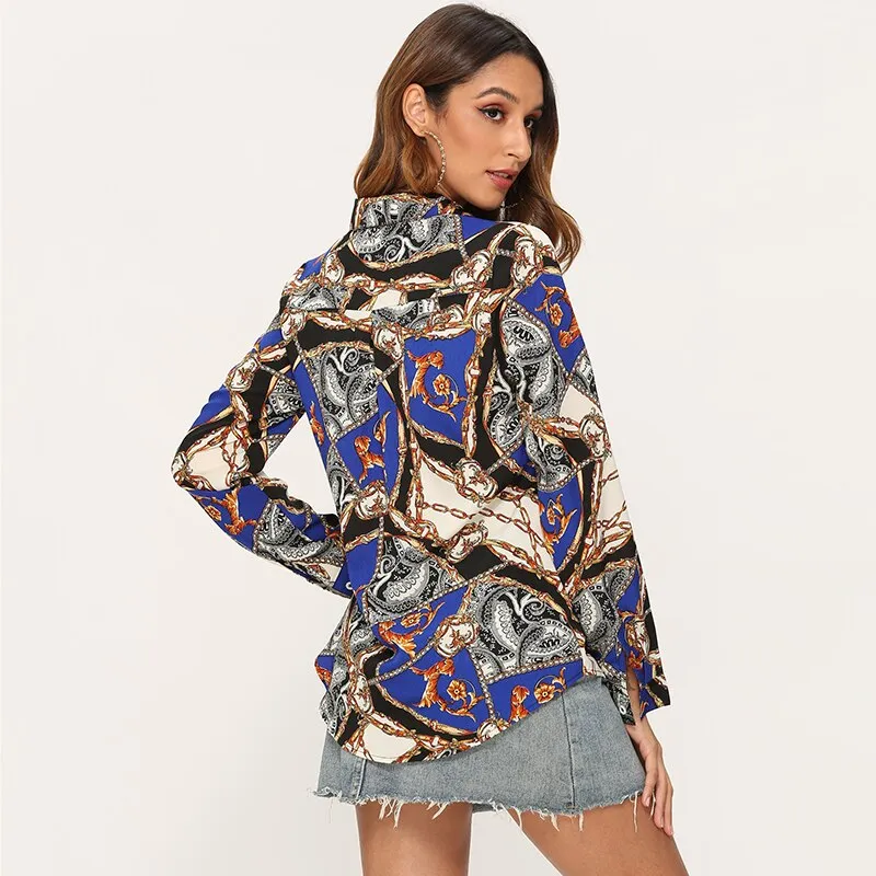 Women Blouses Printed Long Sleeve