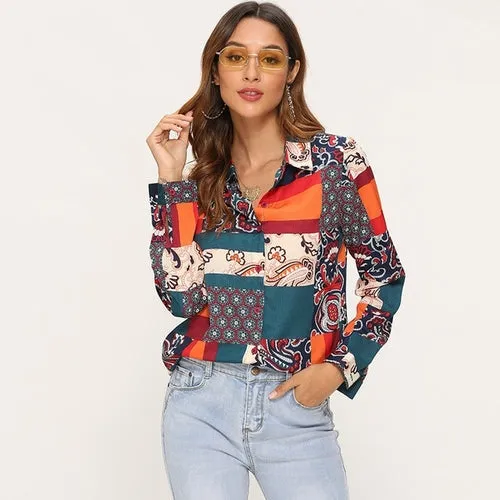 Women Blouses Printed Long Sleeve