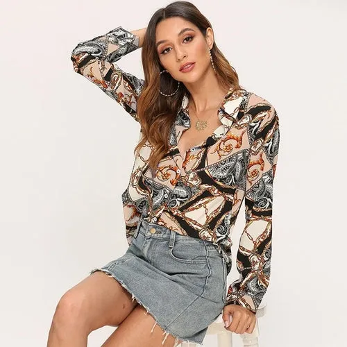 Women Blouses Printed Long Sleeve