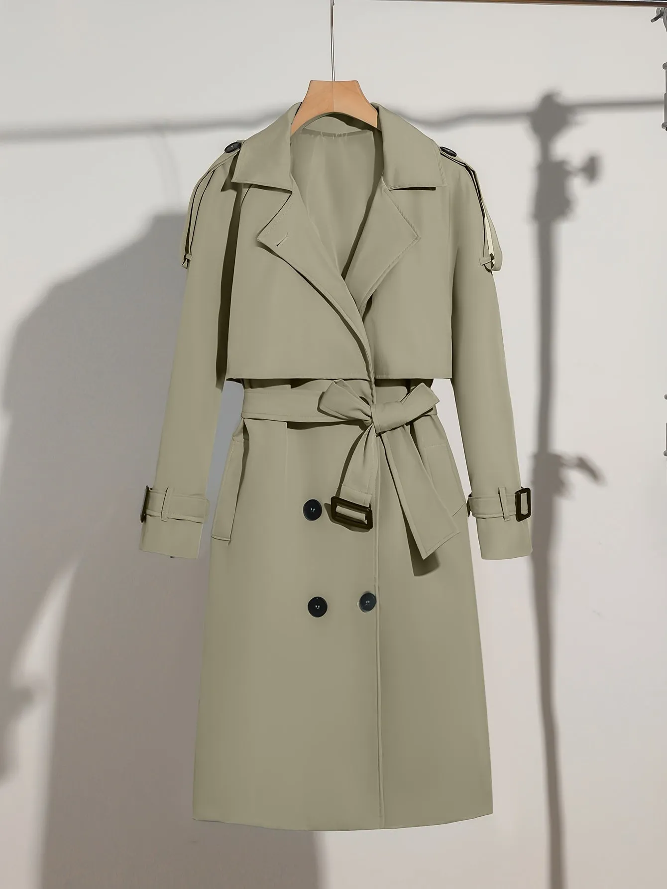 Women's Elegant Long Trenchcoat with Shoulder Straps | Ideal for Autumn/Winter