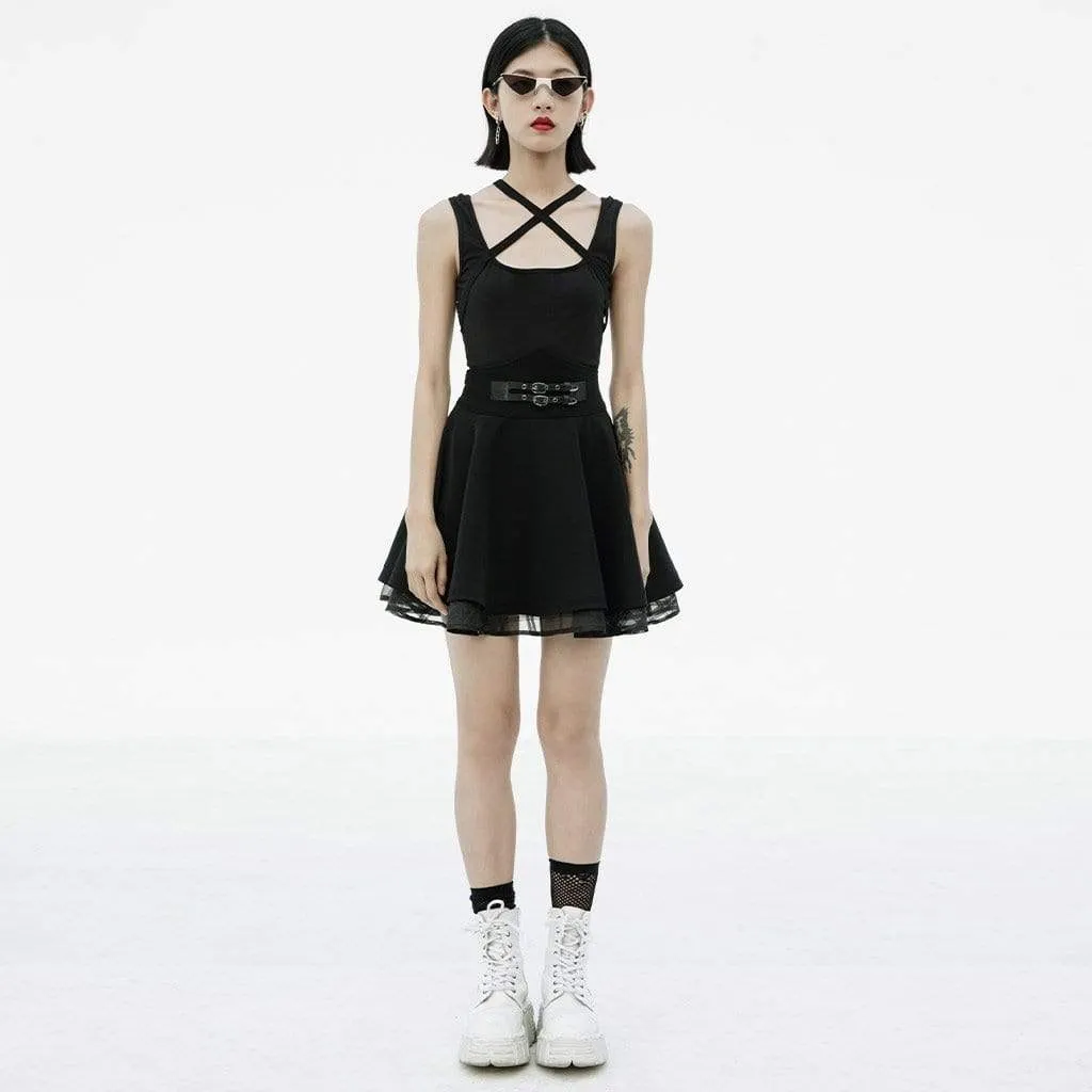 Women's Grunge High-Waisted JK Black Pleated Skirts