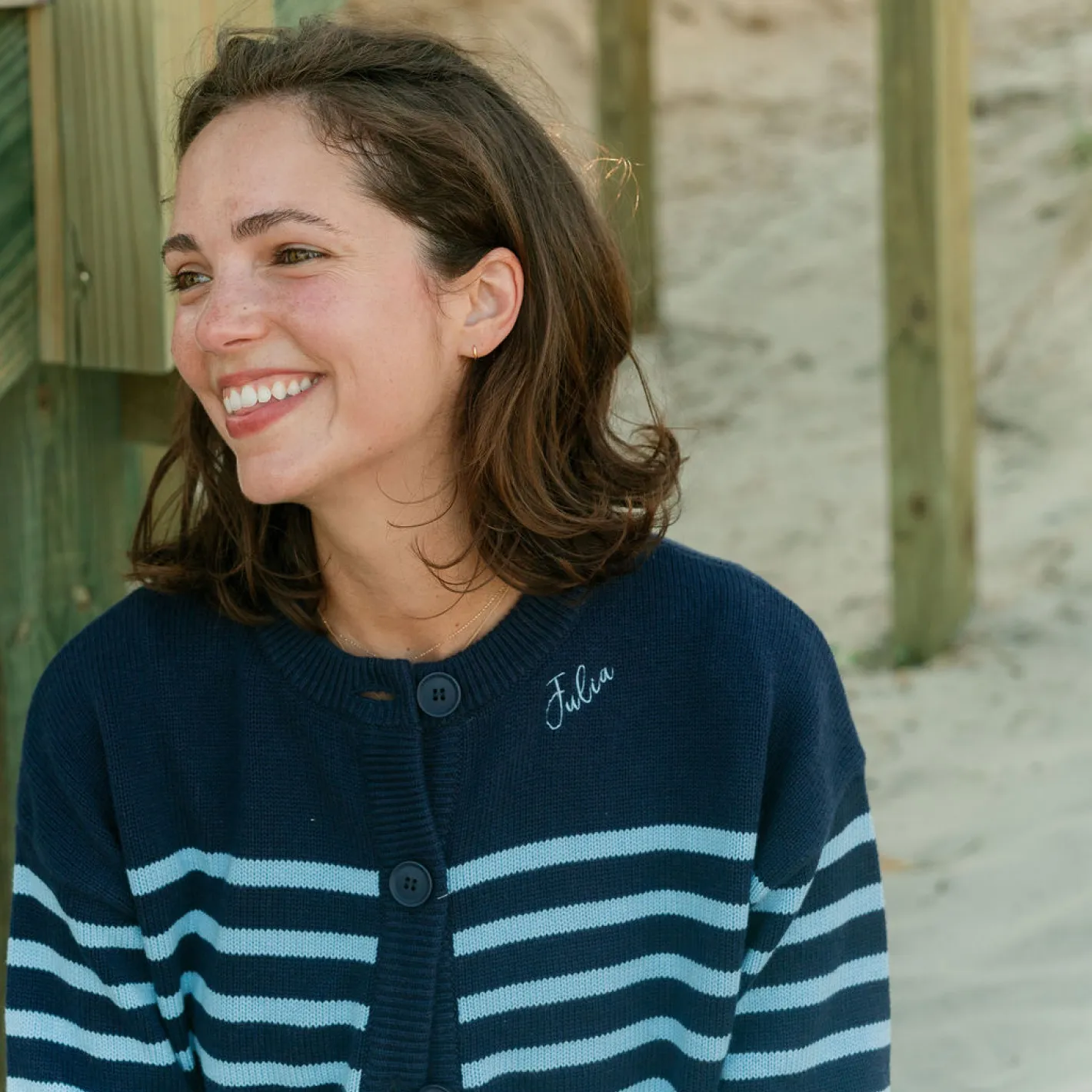 women's navy and peri blue stripe cardigan