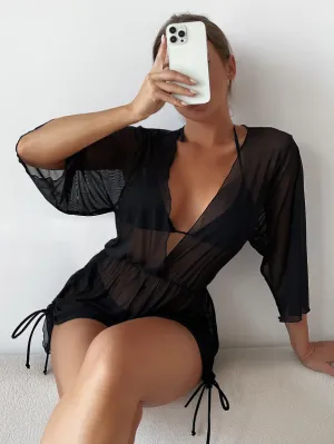 Women's Two-piece Bikini Mesh Sheer Cover-up Caftan Three Pieces