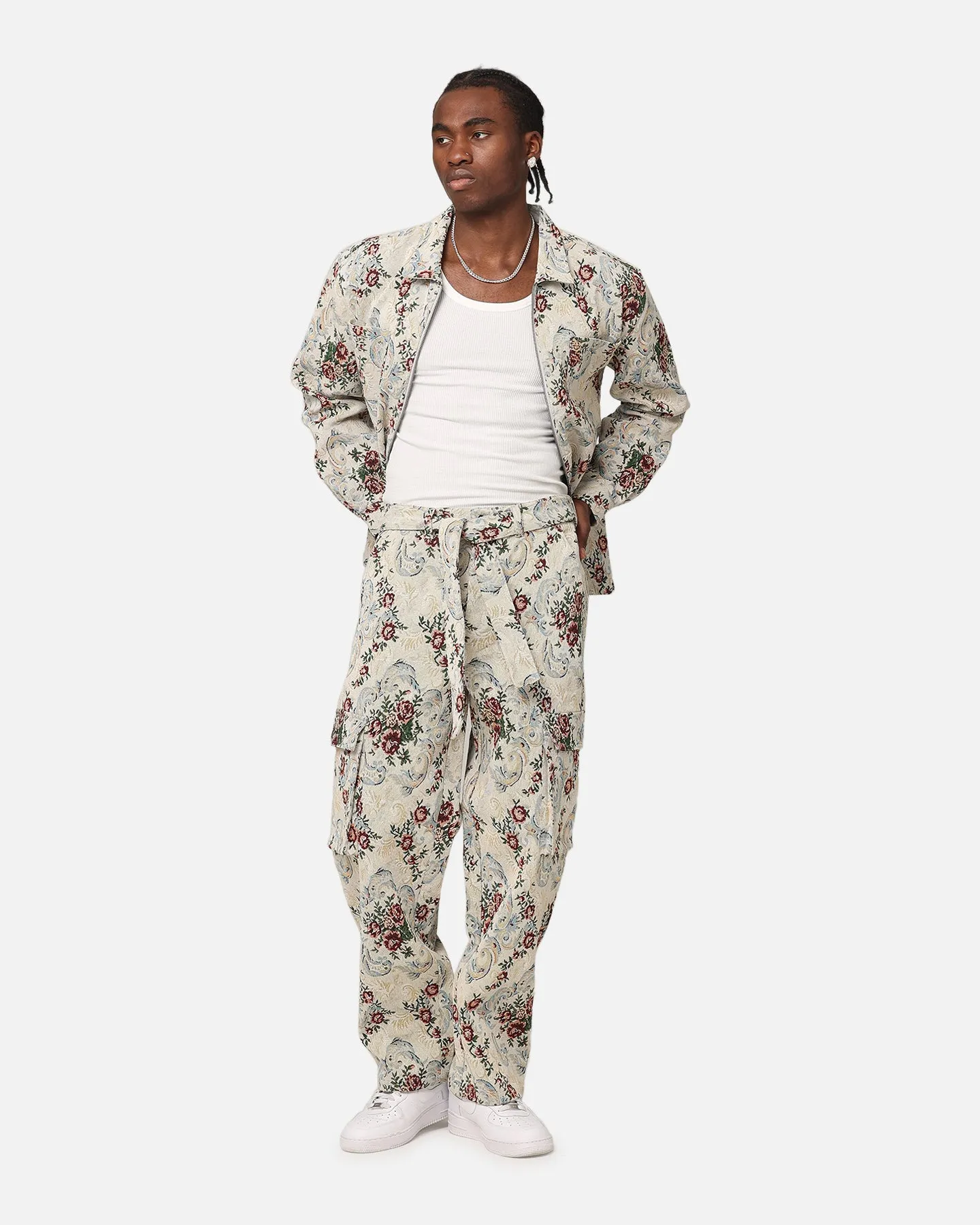 XXIII Floral Jacquard Cargo Pant White Antique